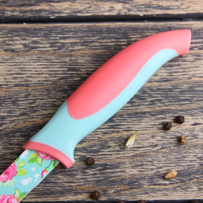 Нож кухонный с антиналипающим покрытием «Цветочки», лезвие 12 см