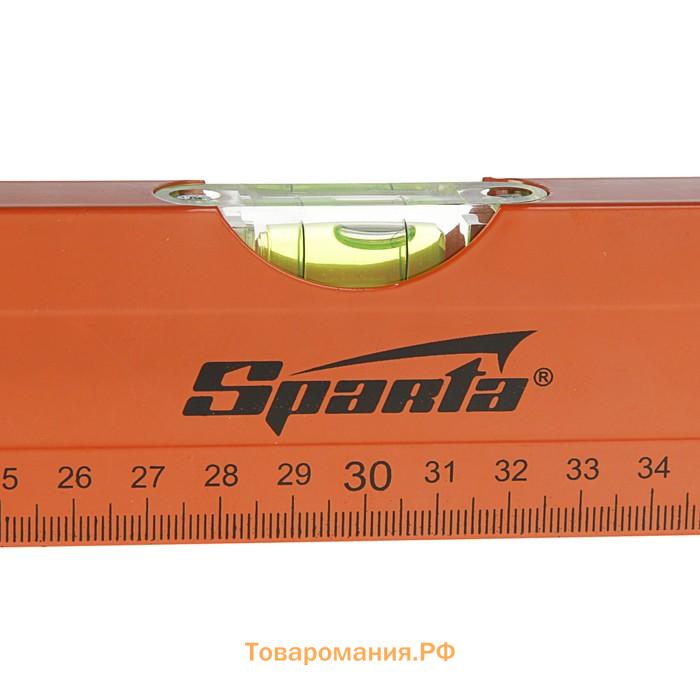 Уровень SPARTA, 60 см, алюминиевый, 3 глазка, оранжевый, линейка