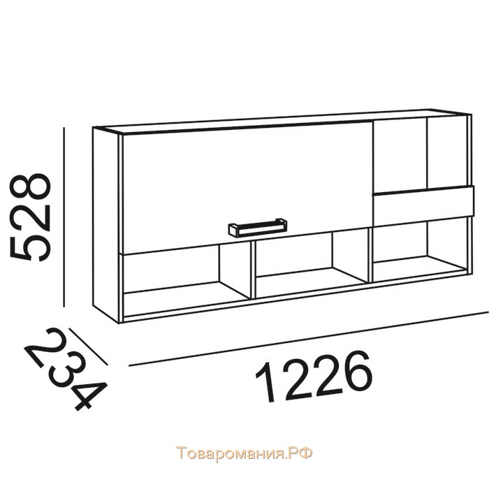 Полка 1 Walker, 234х1226х528, Ясень шимо светлый/Белый