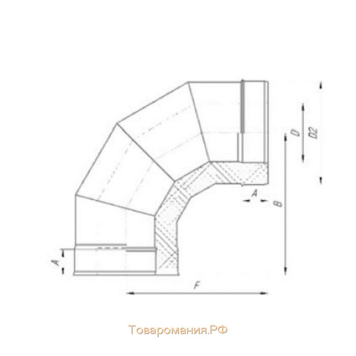 Сэндвич-Отвод 90°, d 100 × 160 мм, нерж/нерж, 0.5 мм/0.5 мм