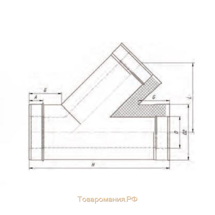 Сэндвич-Тройник 135°, d 115 × 200 мм, нерж/нерж, 0.5 мм/0.5 мм