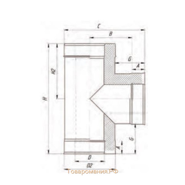 Сэндвич-Тройник 90°, d 120 × 200 мм, нерж/нерж, 1.0 мм/0.5 мм