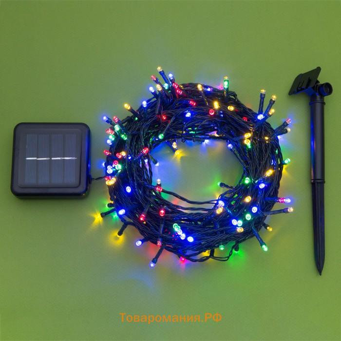 Гирлянда «Нить», 20 м, 200 LED, 2 режима, солнечная батарея, тёмная нить, свечение мульти