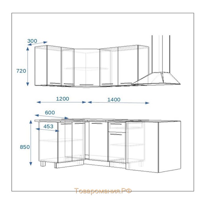 Кухонный гарнитур 1200х1400, 3Р РоялВуд, Голубой прованс 2