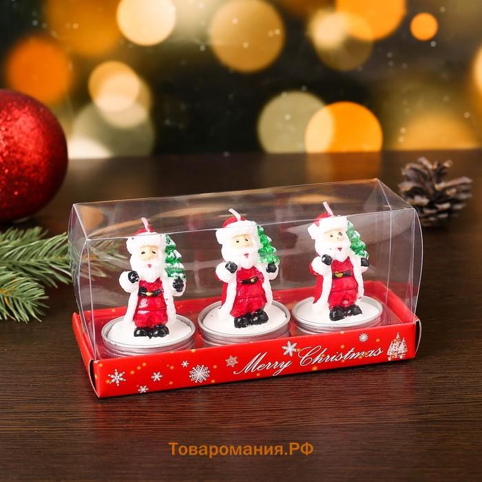 Набор свечи новогодние "Дед мороз с ёлкой", 4×6 см, 3 шт