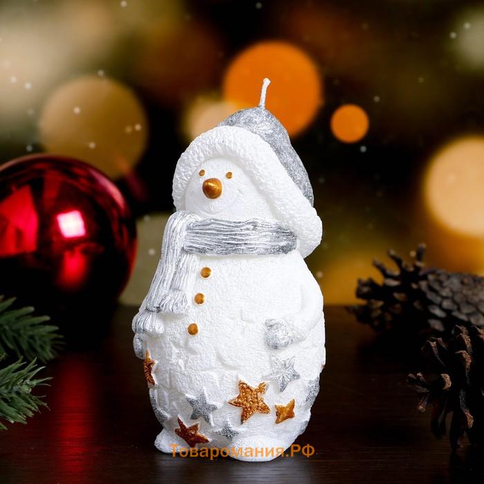 Свеча декоративная "Снеговичок", 6×5,5×11 см, белый