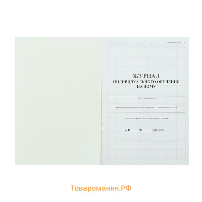 Журнал индивидуального обучения на дому А4, 24 листа, обложка мелованный картон 215 г/м², блок писчая бумага 60 г/м²