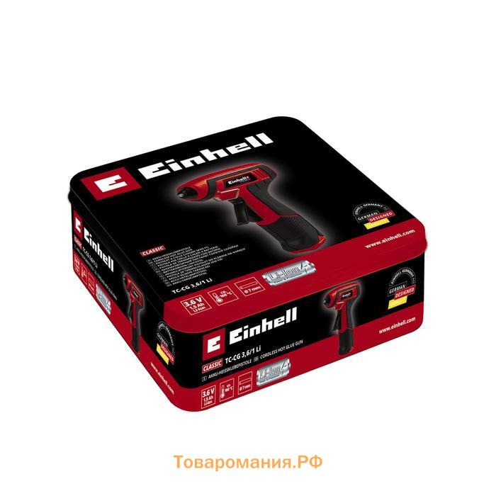 Пистолет клеевой аккумулят. Einhell TC-CG 3.6/1, 3.6 В, 1.5 Ач, 160°C, 150х7 мм, 3 с, кейс