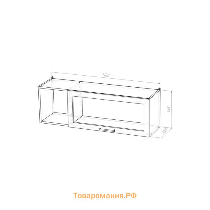 Шкаф навесной Лариса 1100х300х360 с дверкой и стеклом, левый белый/латте