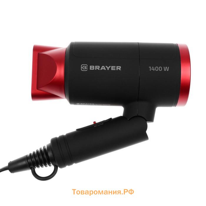 Фен BRAYER BR3040RD, 1400 Вт, 2 скорости, складная ручка, шнур 1.8 м, чёрно-красный