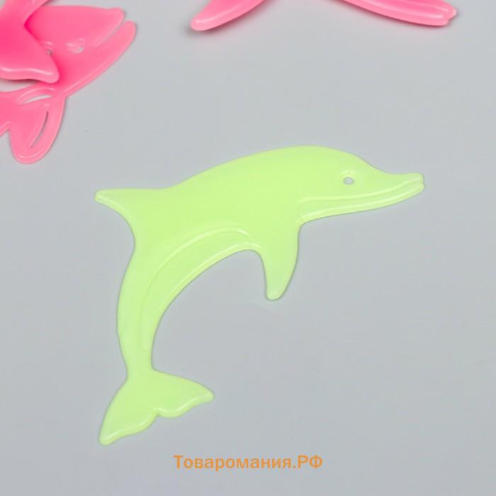 Наклейка фосфорная пластик "Дельфины" набор 6 шт 20х13 см