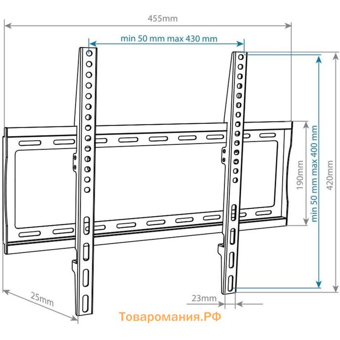 Кронштейн для телевизора Arm Media STEEL-3, до 50 кг, 22-65", настенный, фиксированный, чёрный