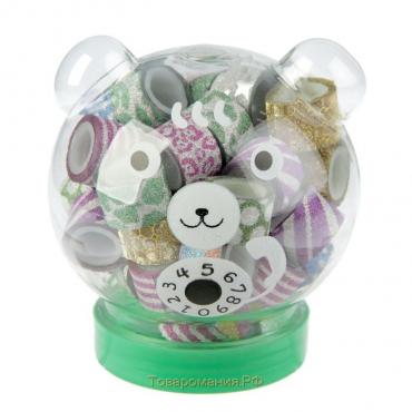 Клейкая лента пластик в банке медведь"Блеск с рисунками"(наб 40 шт)цвета МИКС 1,2смх1м 7х8х8