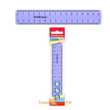 Линейка 15 см ErichKrause "Pastel", пластик, двусторонняя шкала, непрозрачная, фиолетовая, европодвес