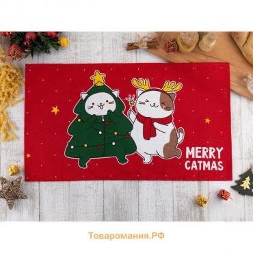 Новый год. Полотенце "Доляна" Merry catmas 35х60 см,100% хлопок 160 г/м2