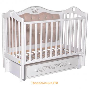 Кроватка Amelia Elegance Premium, декоративная резьба, маятник, ящик, цвет белый