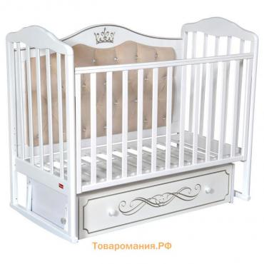 Кроватка Stephania Elegance Premium, автостенка, универсальный маятник, ящик, цвет белый