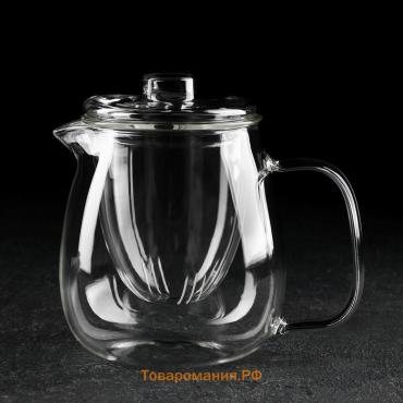 Чайник стеклянный заварочный со стеклянным ситом и крышкой «Бохо», 750 мл, 15×11×14 см